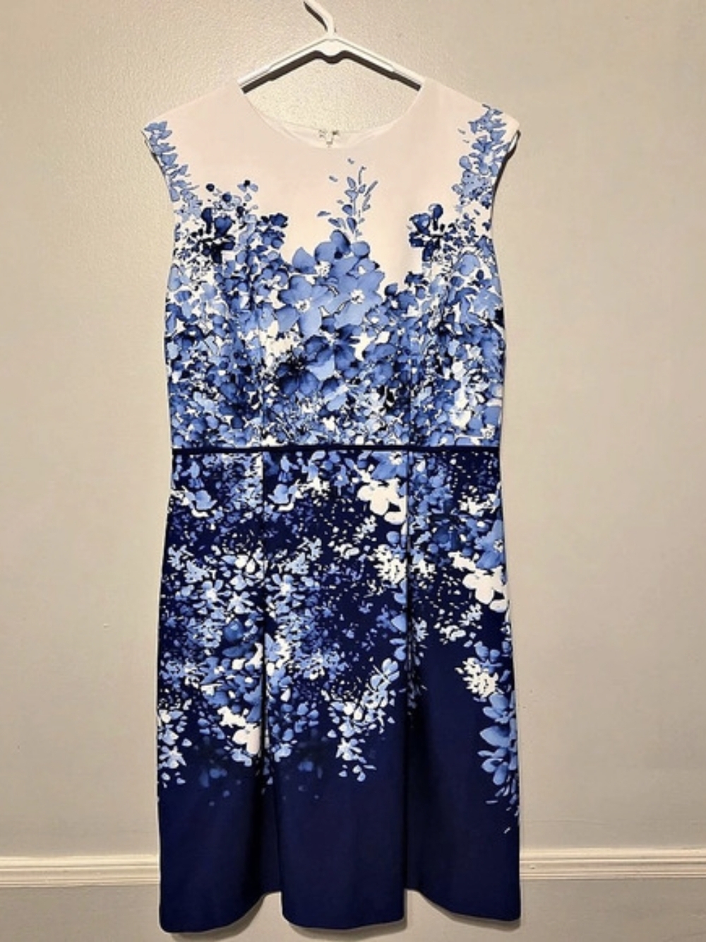 Sandra Darren Floral Midi Dress in Blue & White Size 8 Like New